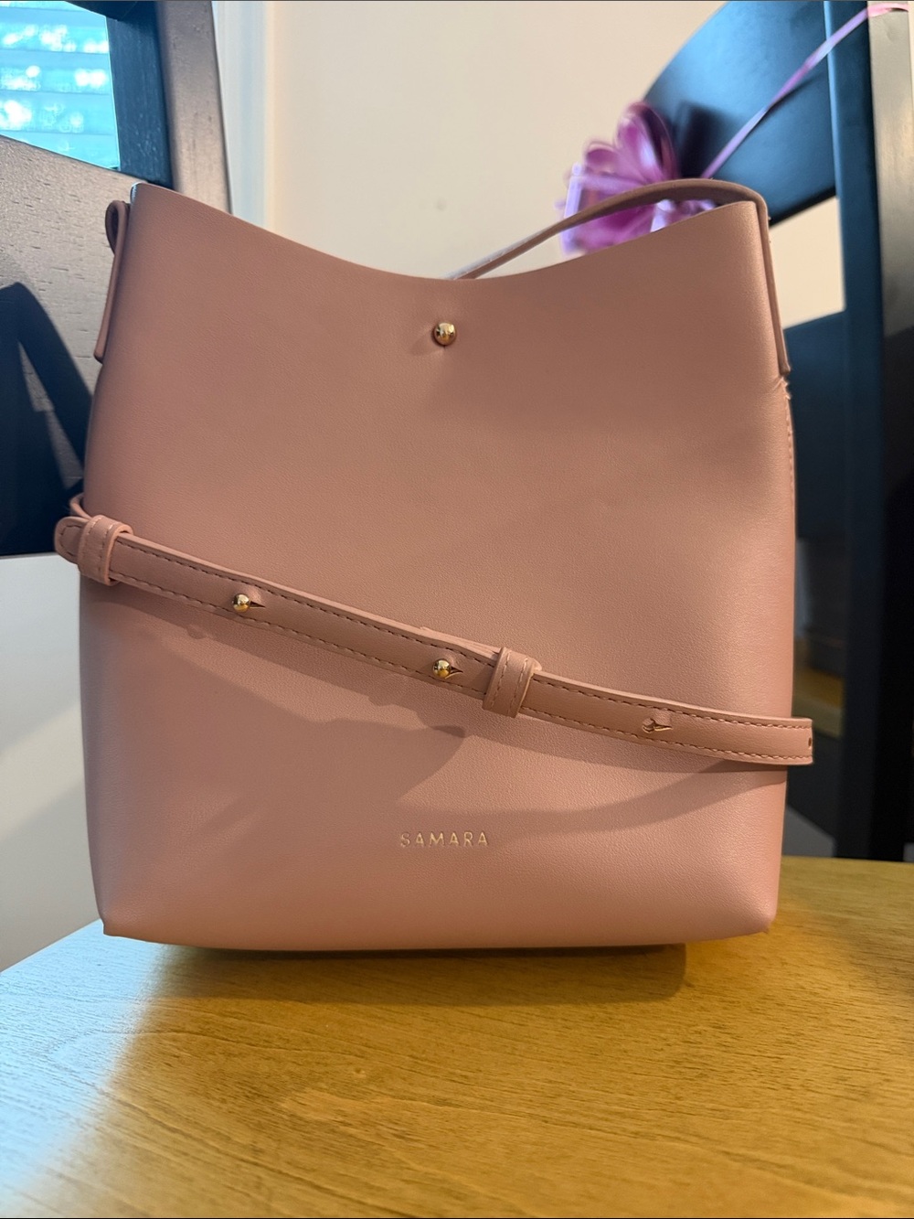 Anthropologie Samara Dusty Rose Crossbody Bucket Bag